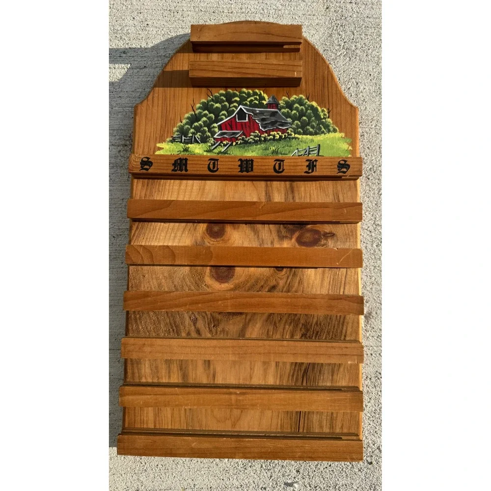 Vintage Wooden Perpetual Wall Calendar Handpainted Barn Decor